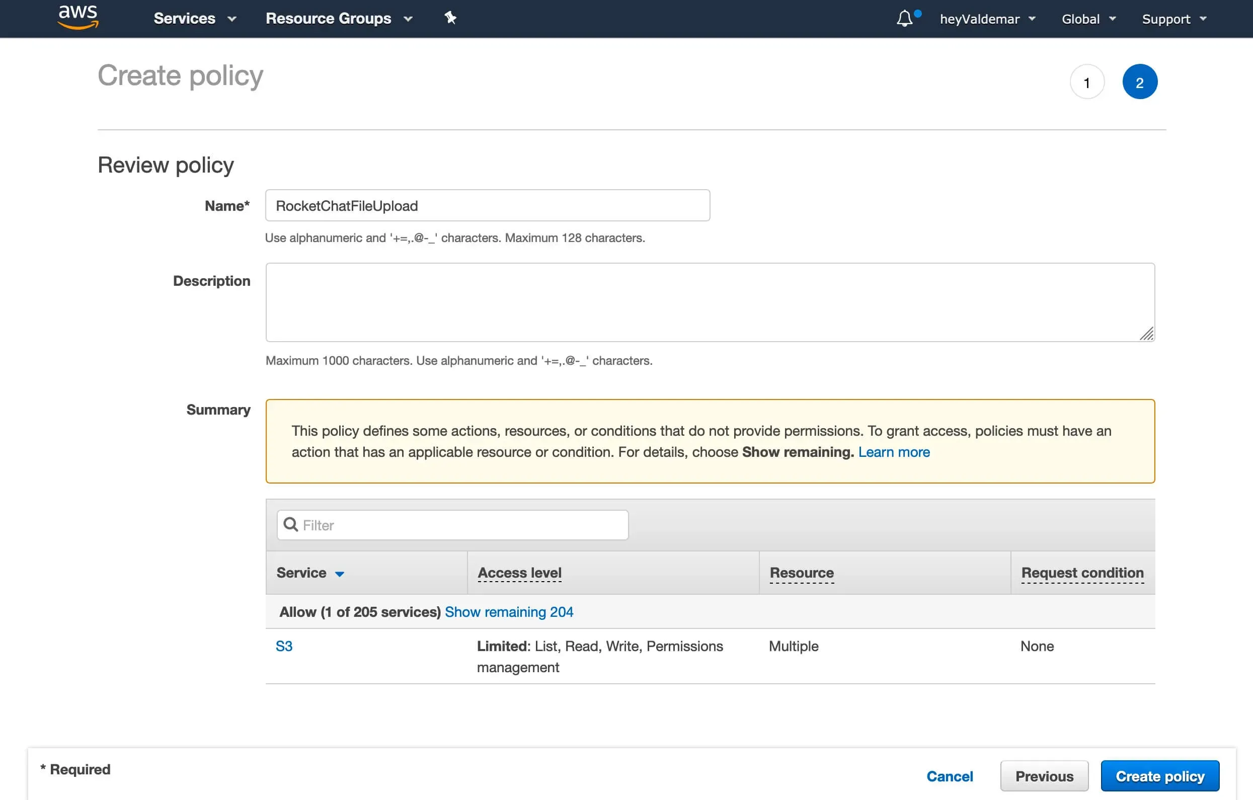 Configure Amazon S3 for Rocket.Chat File Sharing - Step 11