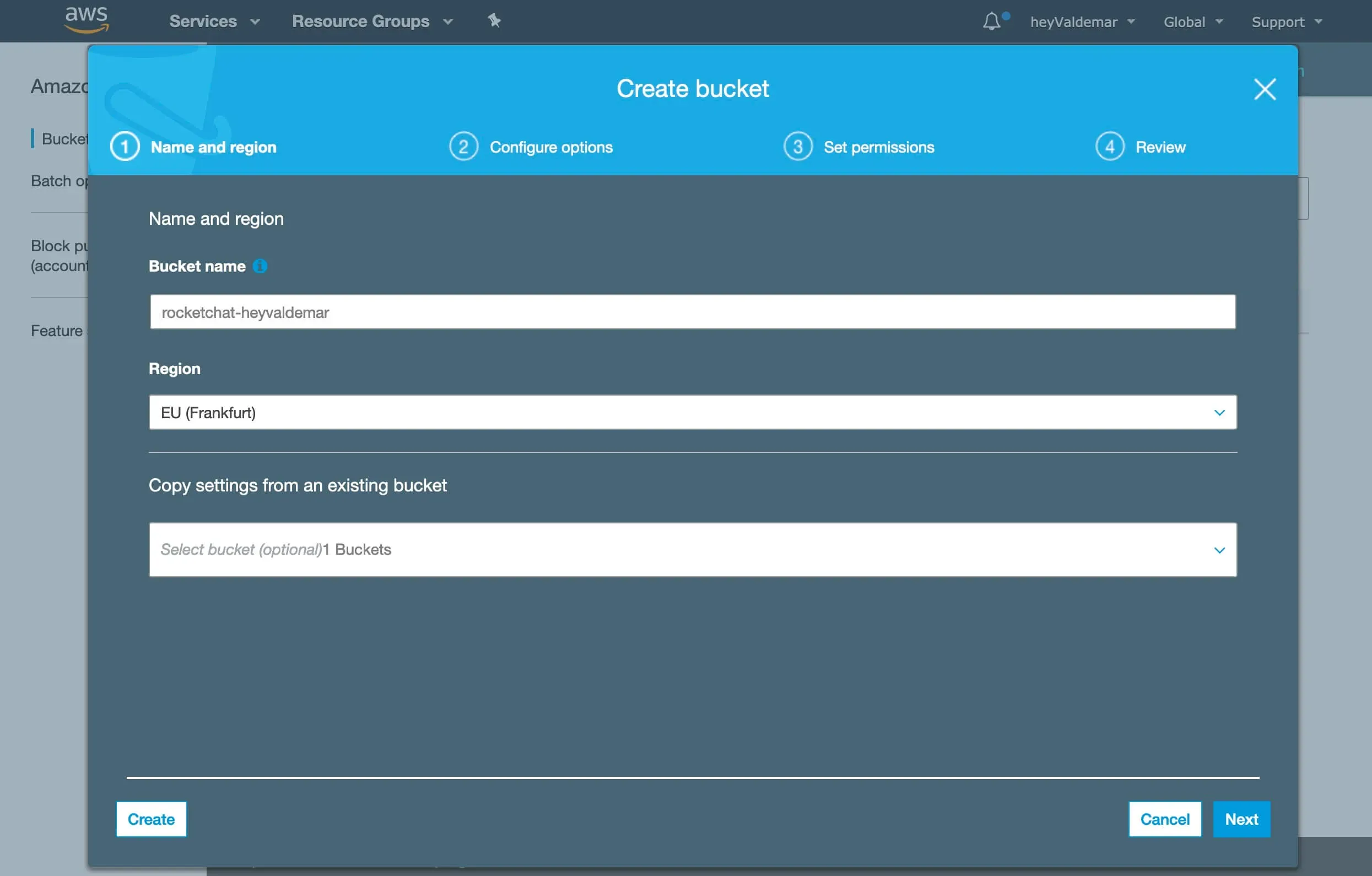 Configure Amazon S3 for Rocket.Chat File Sharing - Step 2