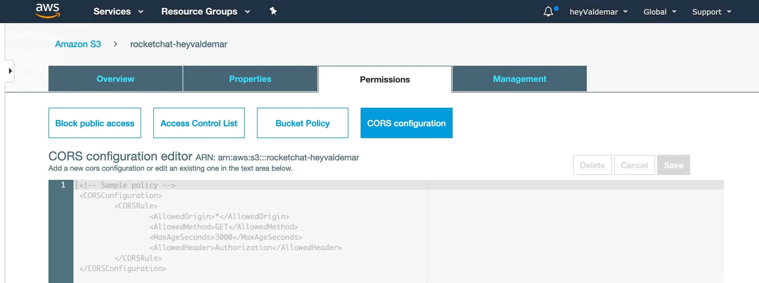 Configure Amazon S3 for Rocket.Chat File Sharing - Step 4