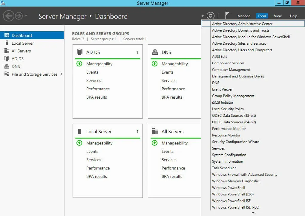 Enable the Active Directory Recycle Bin in Windows Server 2012 R2 - Step 1