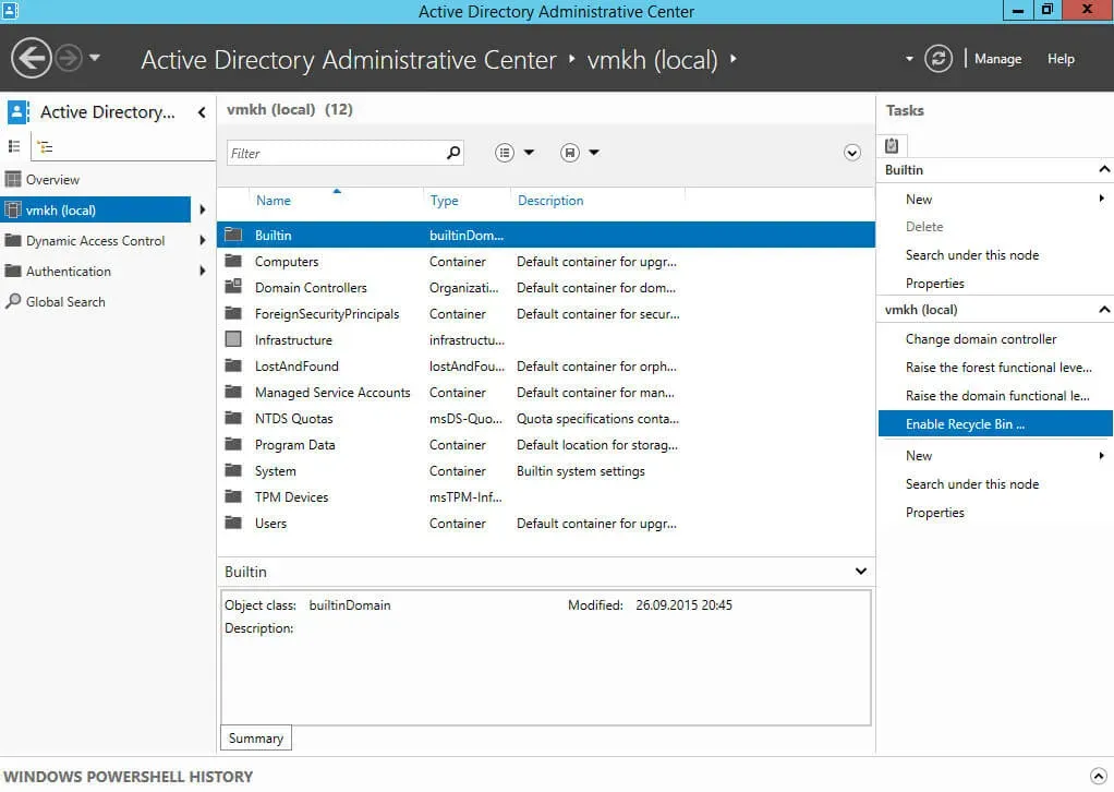 Enable the Active Directory Recycle Bin in Windows Server 2012 R2 - Step 2
