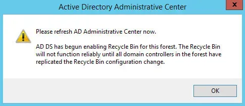 Enable the Active Directory Recycle Bin in Windows Server 2012 R2 - Step 4