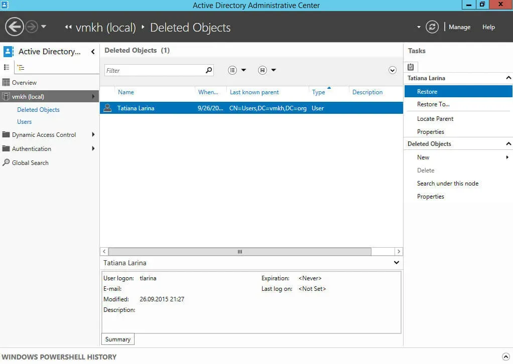 Enable the Active Directory Recycle Bin in Windows Server 2012 R2 - Step 9