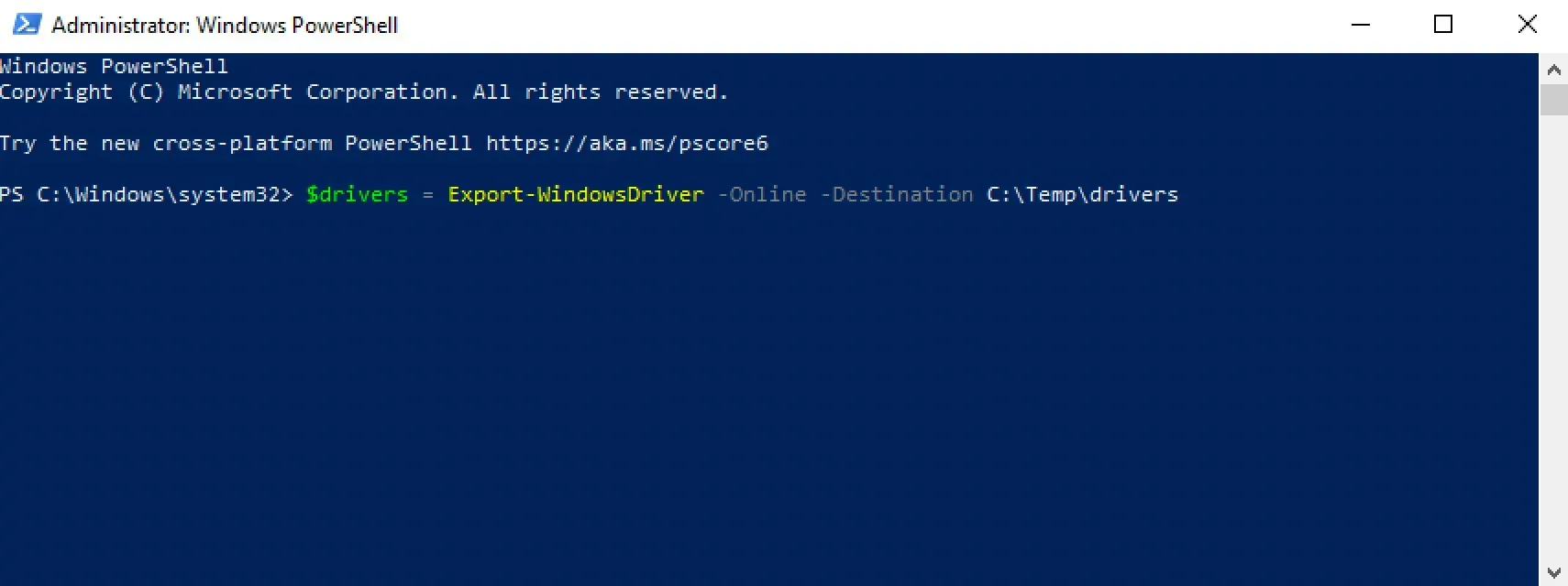 Export Drivers Using Windows PowerShell - Step 3