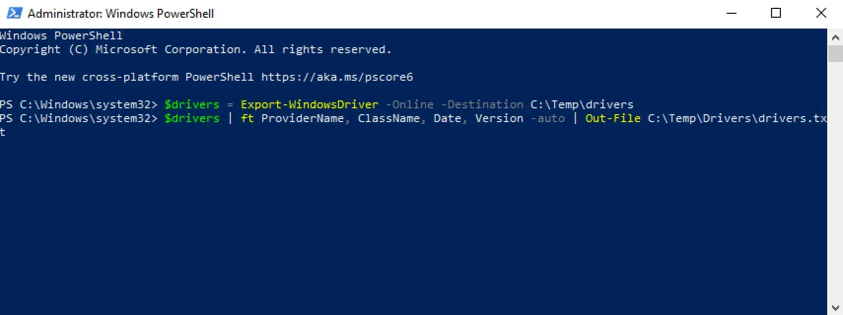 Export Drivers Using Windows PowerShell - Step 4