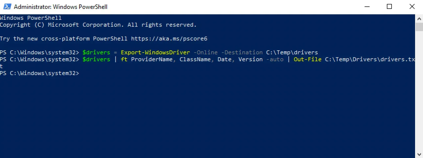 Export Drivers Using Windows PowerShell - Step 5