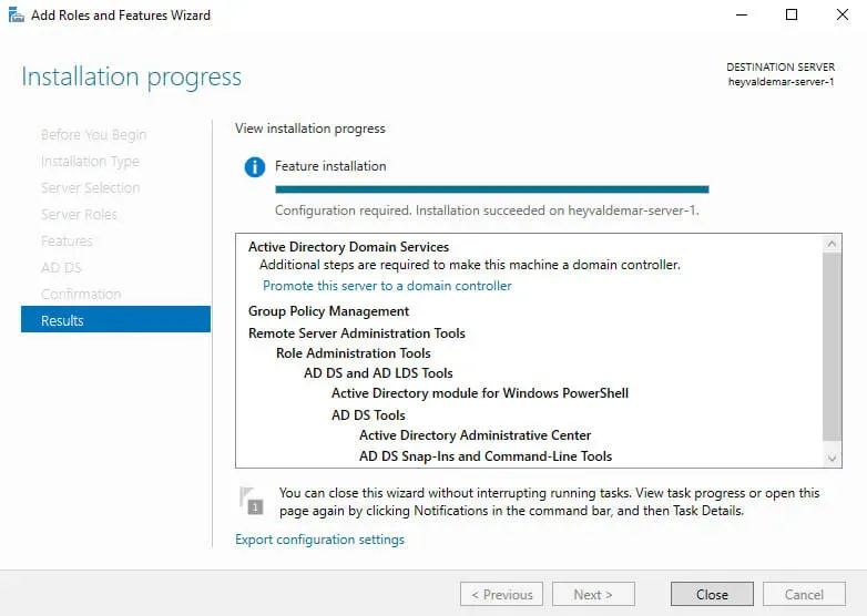 Install Active Directory Domain Services on Windows Server 2019 - Step 24