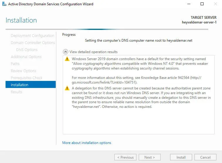Install Active Directory Domain Services on Windows Server 2019 - Step 32