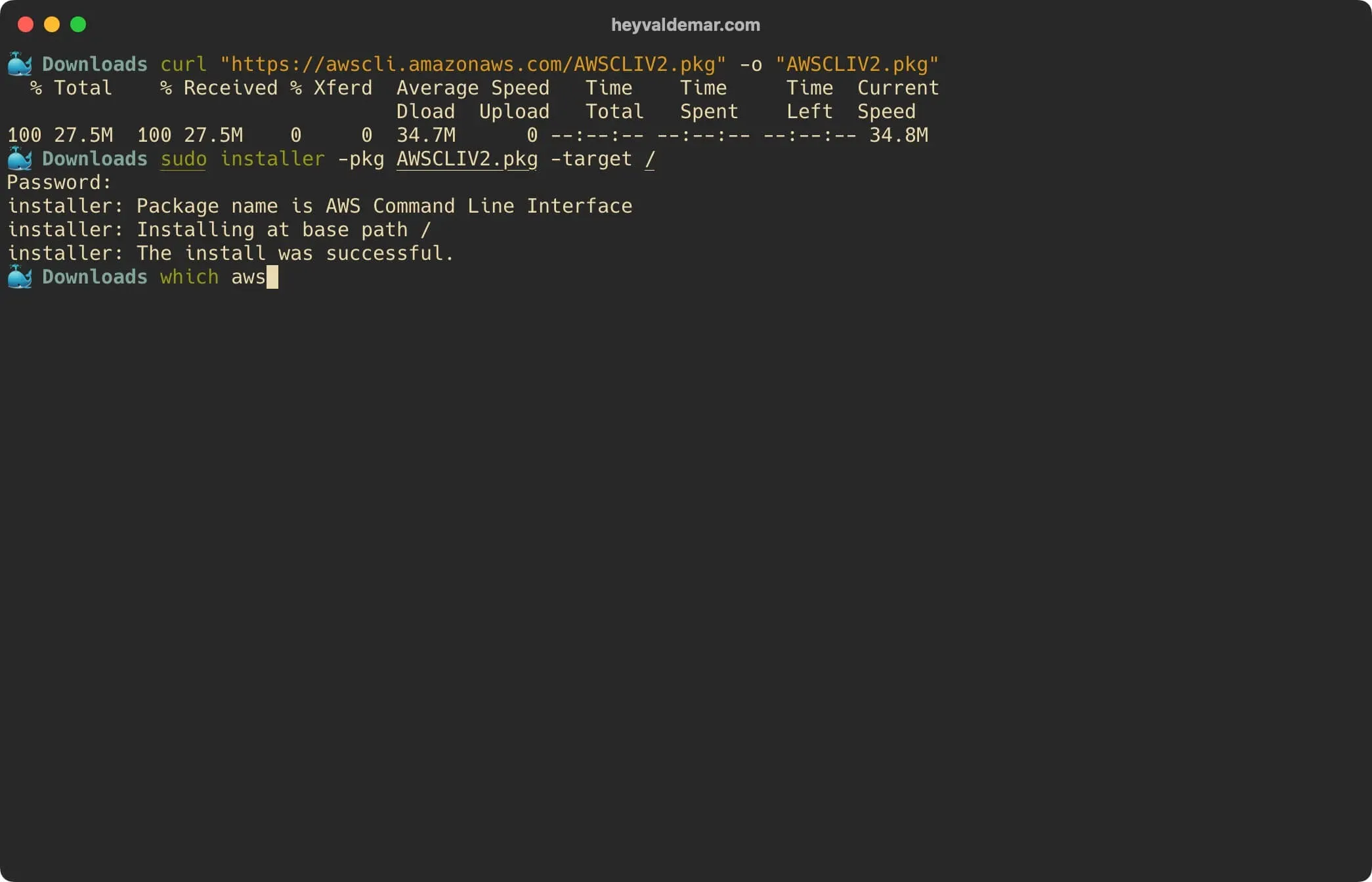 Install AWS CLI on macOS - Step 4