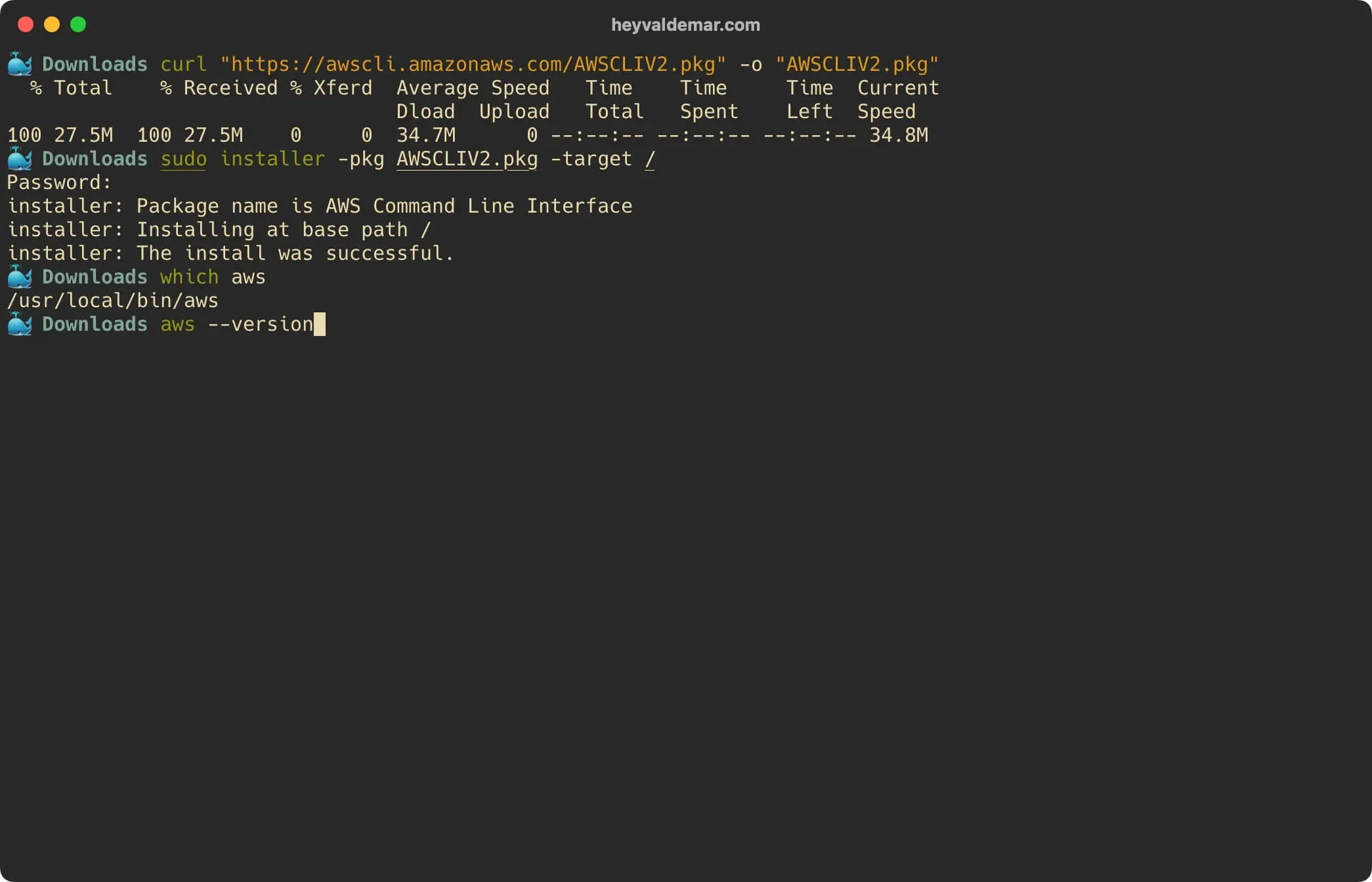Install AWS CLI on macOS - Step 5