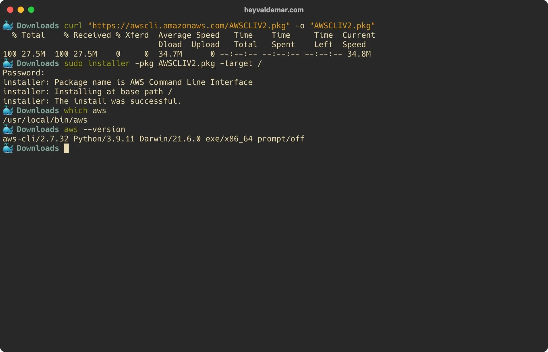 Install AWS CLI on macOS - Step 6