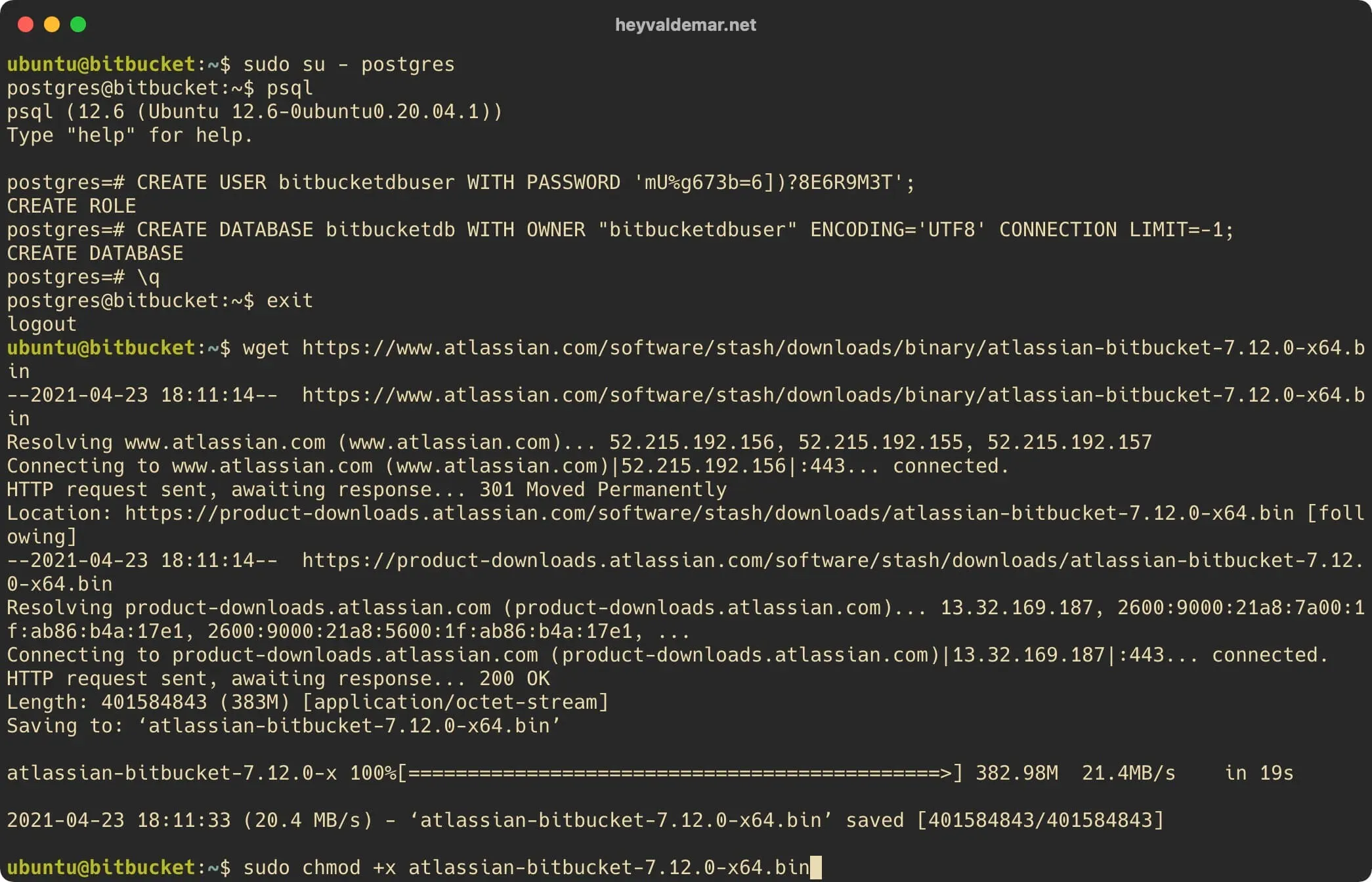 Install Bitbucket on Ubuntu Server - Step 30