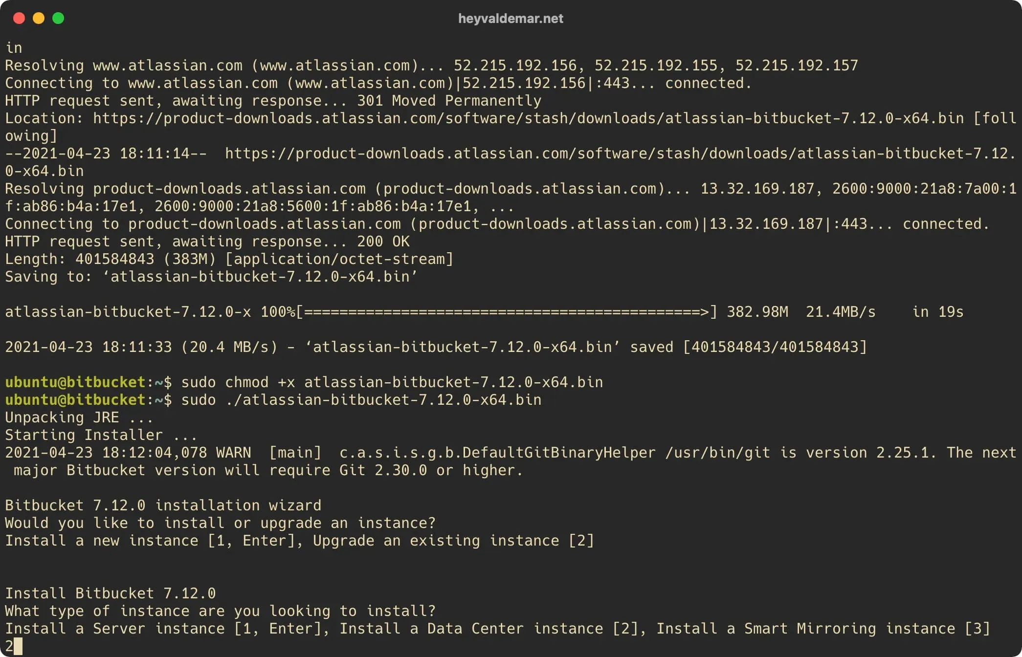 Install Bitbucket on Ubuntu Server - Step 33