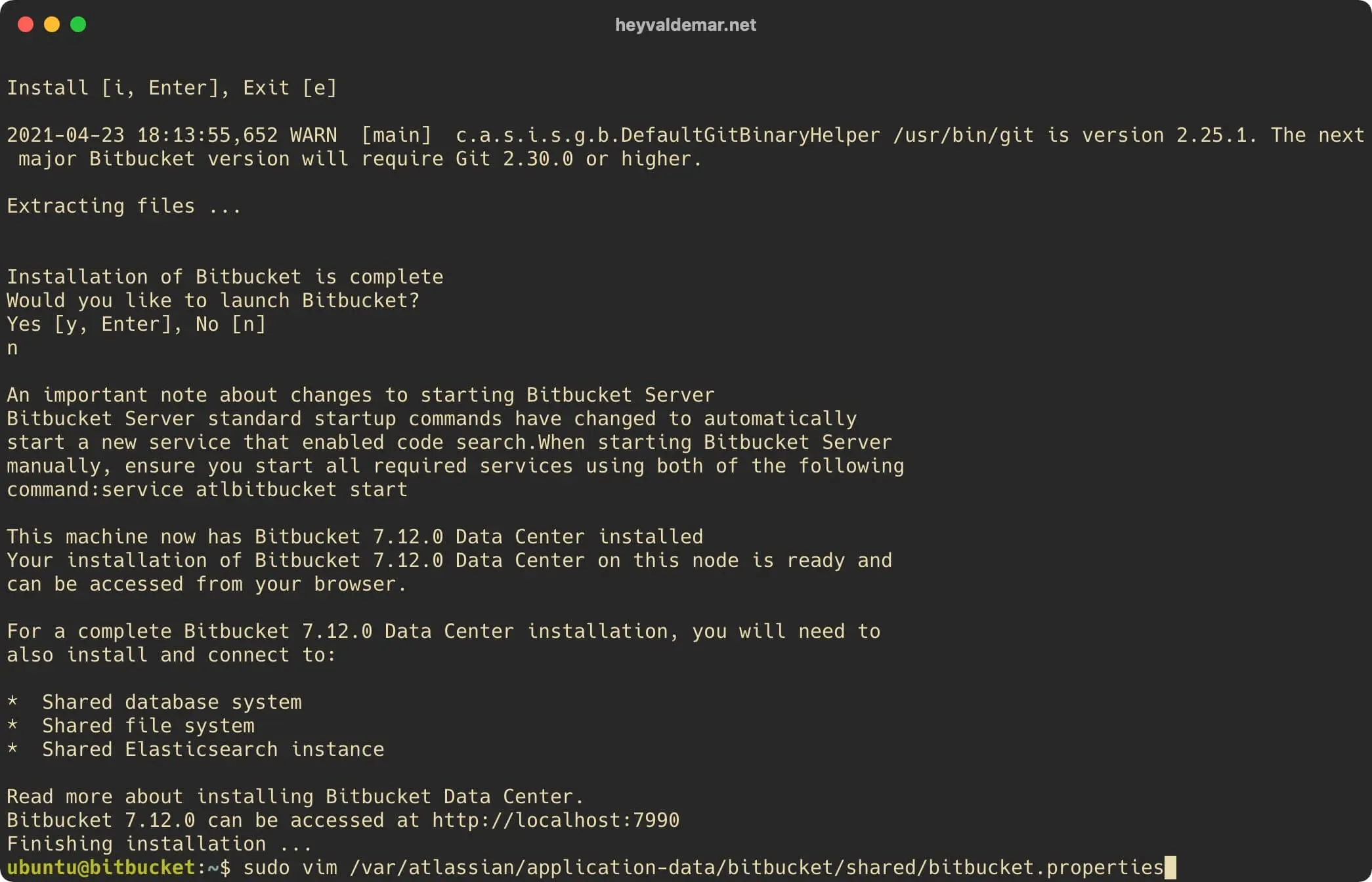 Install Bitbucket on Ubuntu Server - Step 40