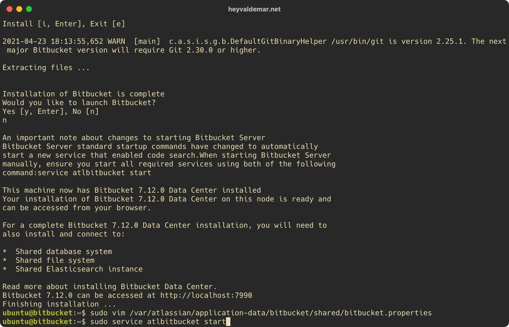 Install Bitbucket on Ubuntu Server - Step 43