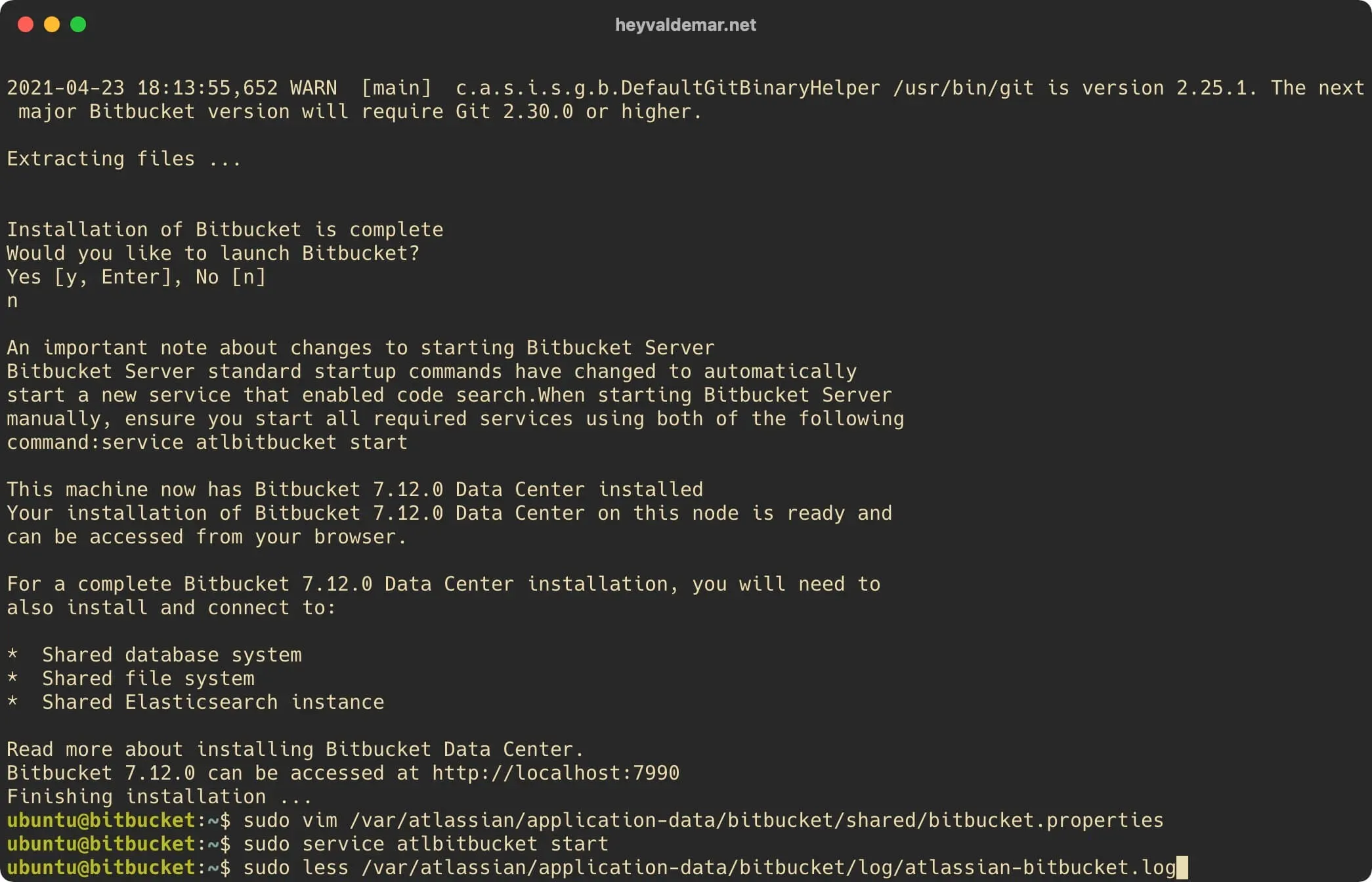 Install Bitbucket on Ubuntu Server - Step 44
