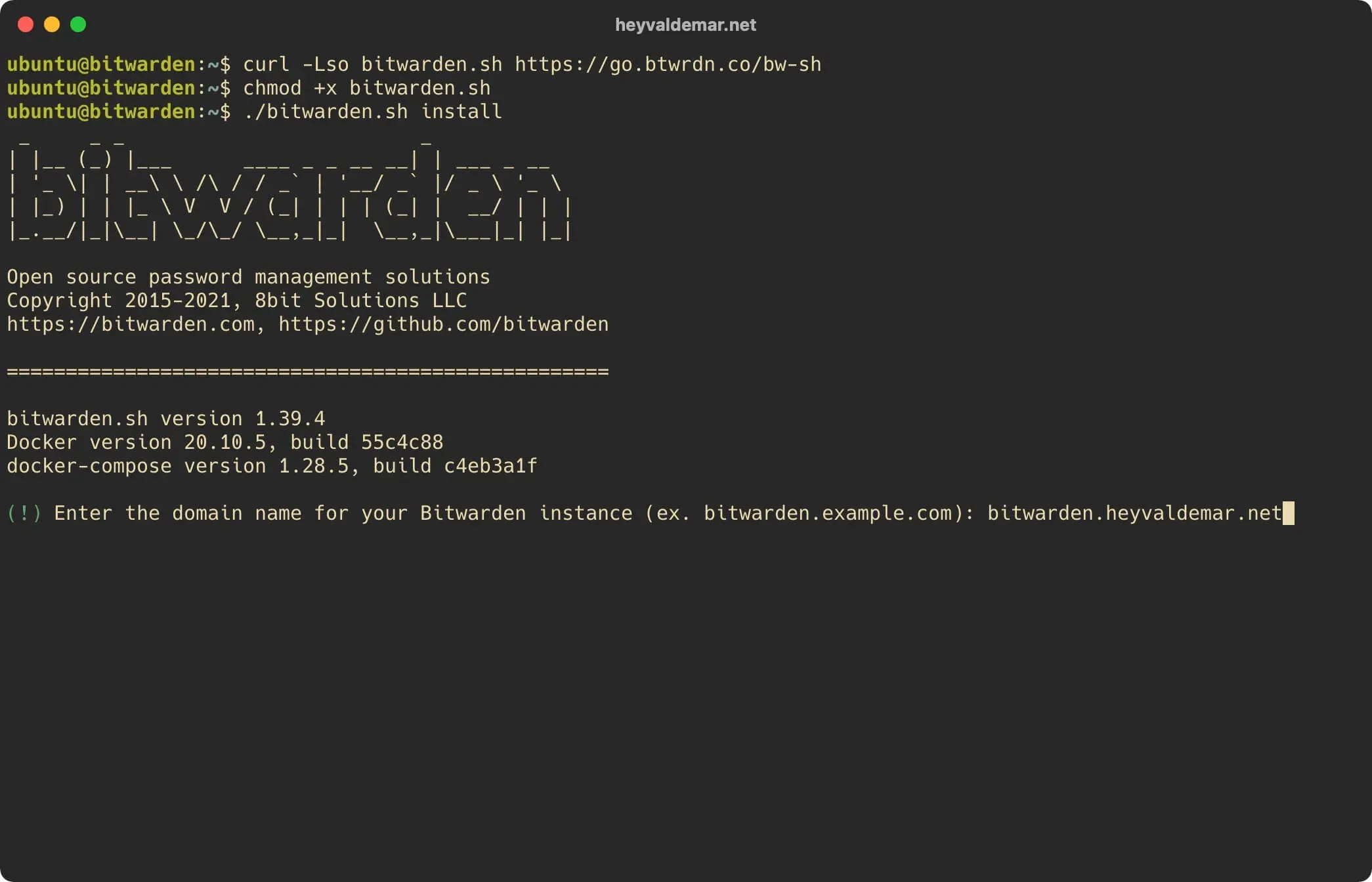 Install Bitwarden on Ubuntu Server 20.04 LTS - Step 6