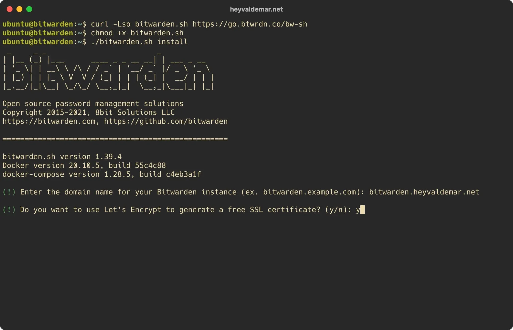 Install Bitwarden on Ubuntu Server 20.04 LTS - Step 7