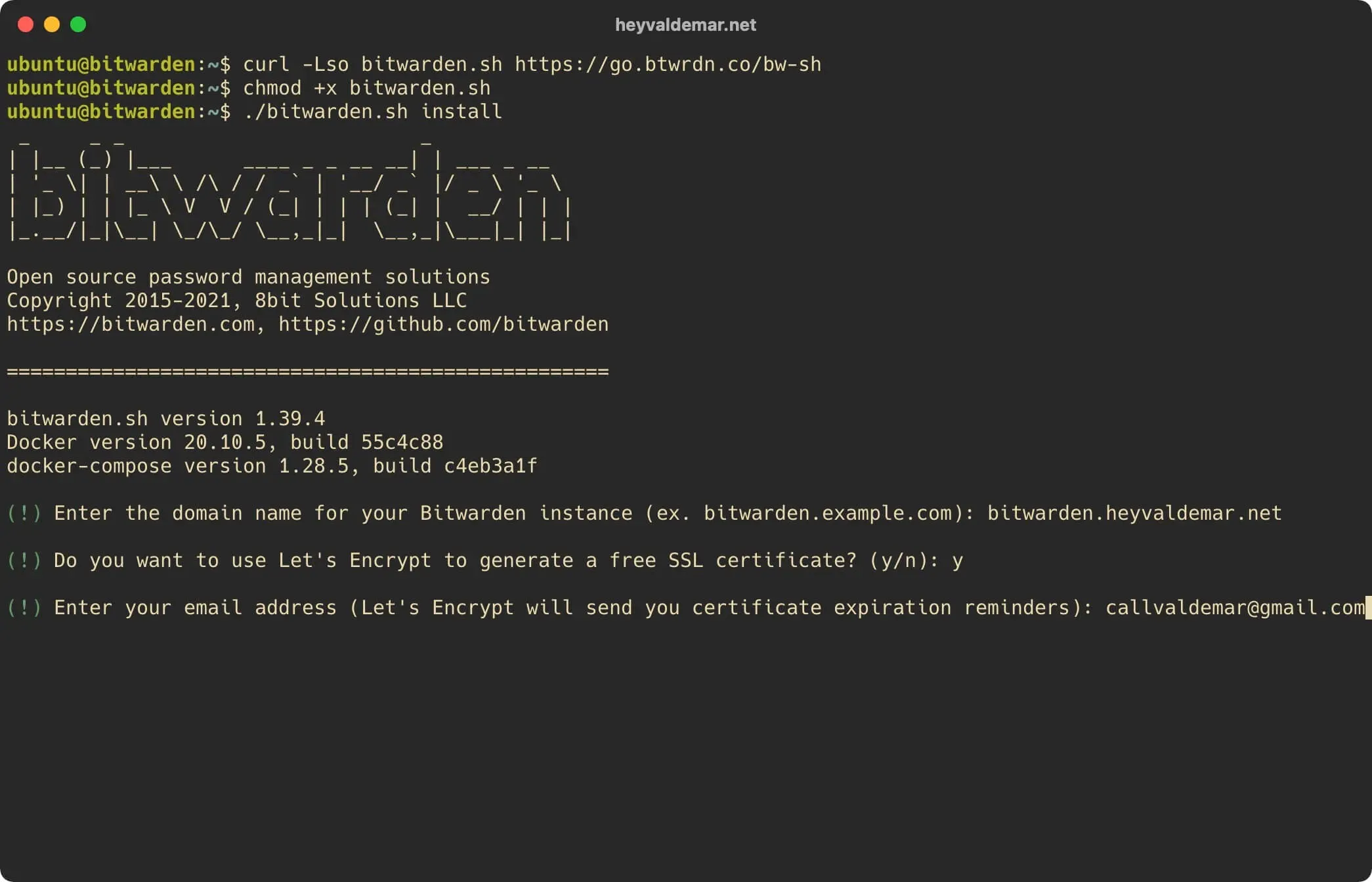 Install Bitwarden on Ubuntu Server 20.04 LTS - Step 8