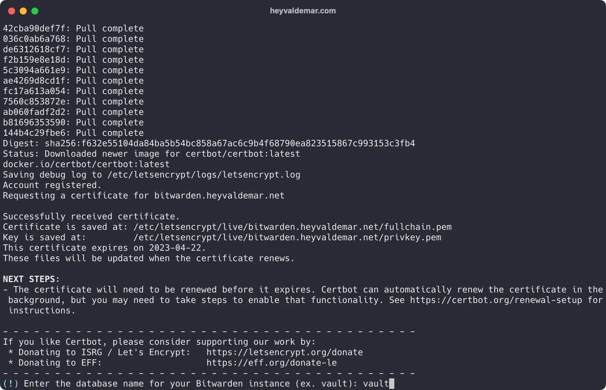Install Bitwarden on Ubuntu Server 22.04 LTS - Step 9