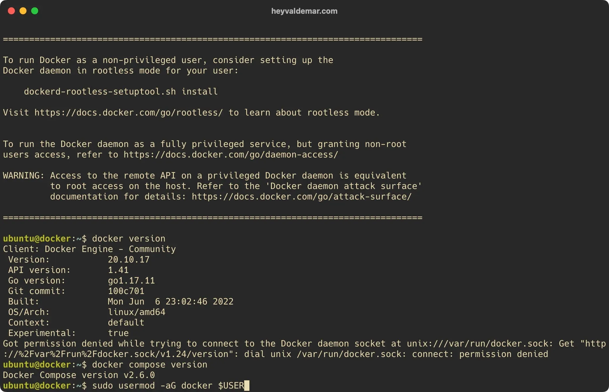 Install Docker Engine and Docker Compose on Ubuntu Server - Step 6