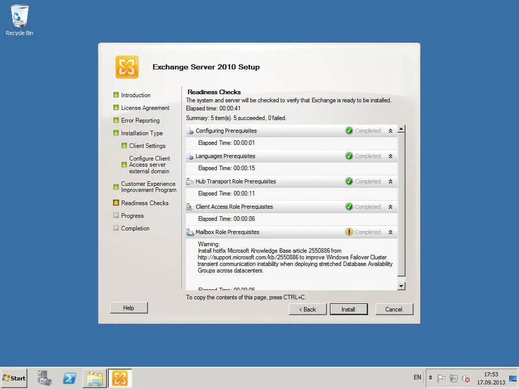 Install Exchange Server 2010 - Step 36