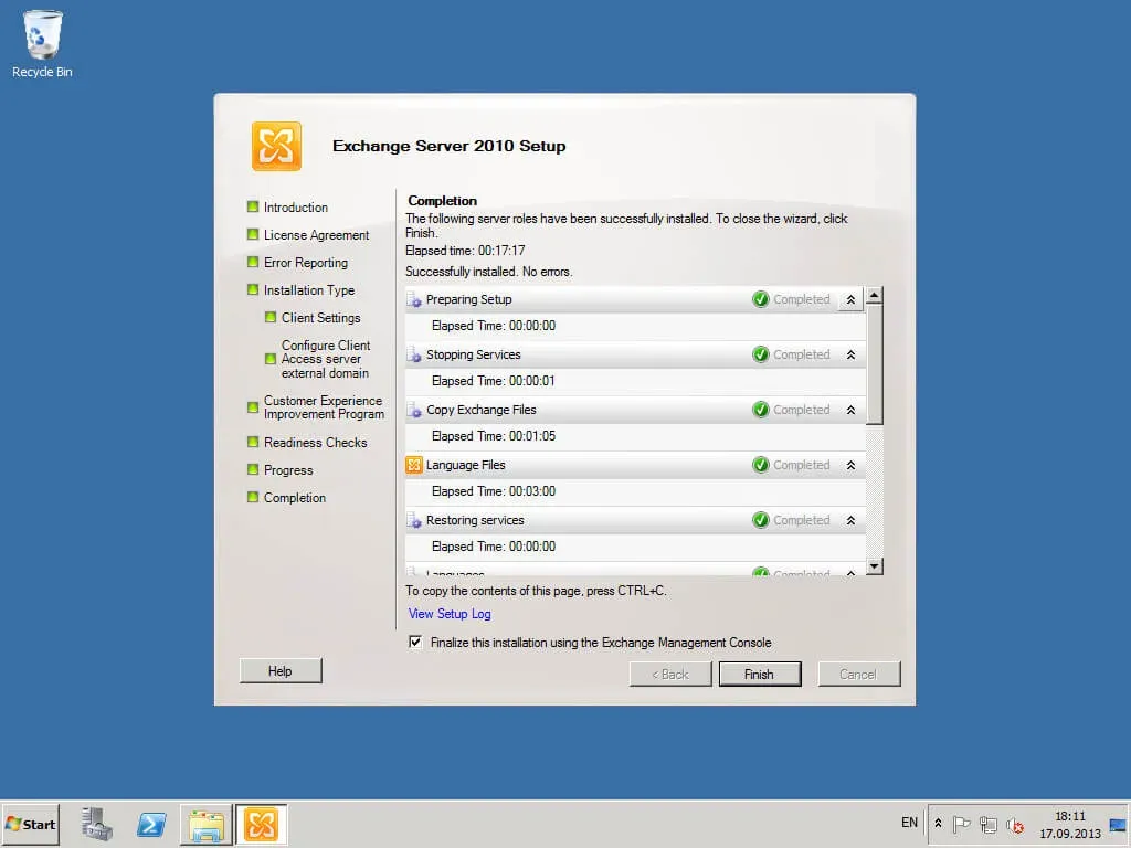 Install Exchange Server 2010 - Step 38