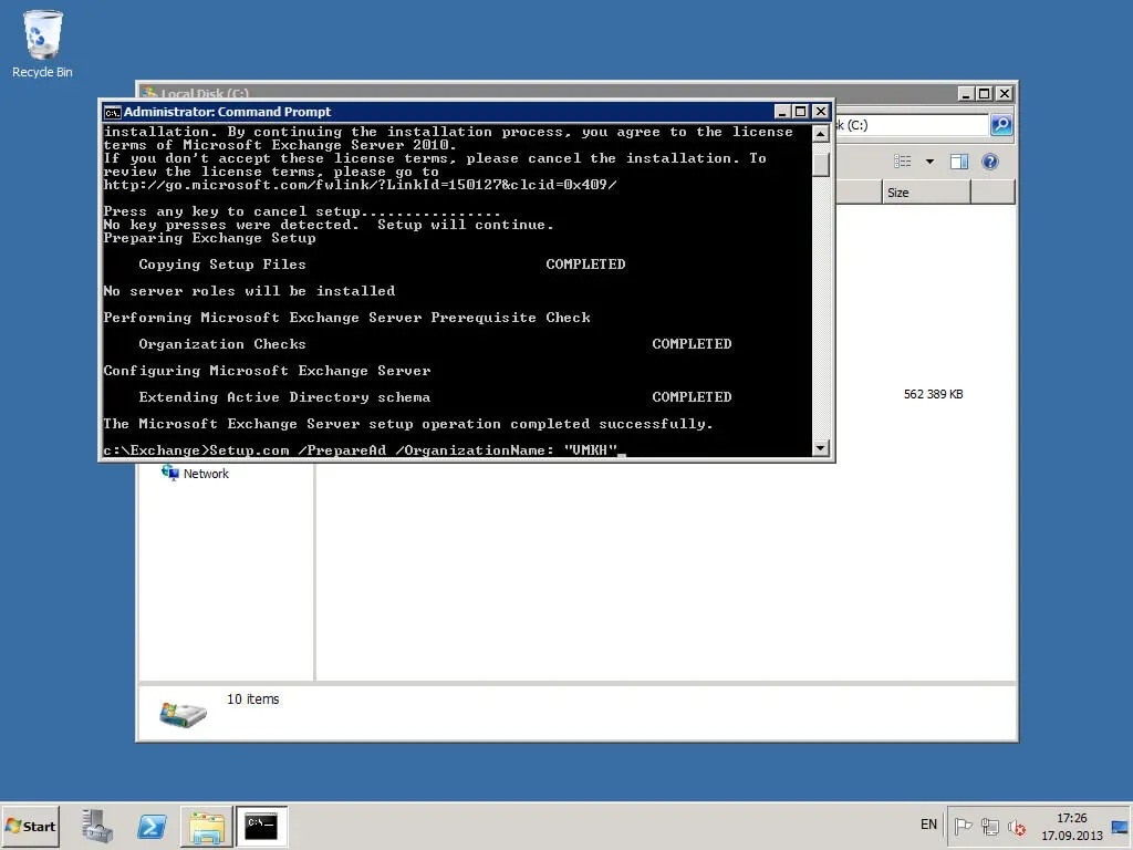 Install Exchange Server 2010 - Step 9