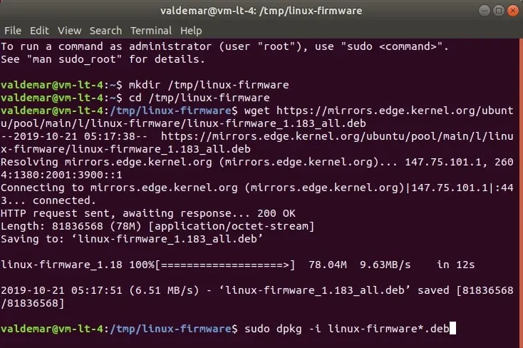 Install Firmware for Kernel Drivers on Ubuntu - Step 5