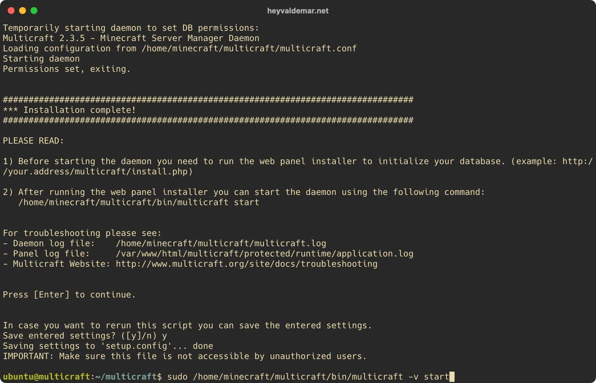 Install Multicraft on Ubuntu Server - Step 83
