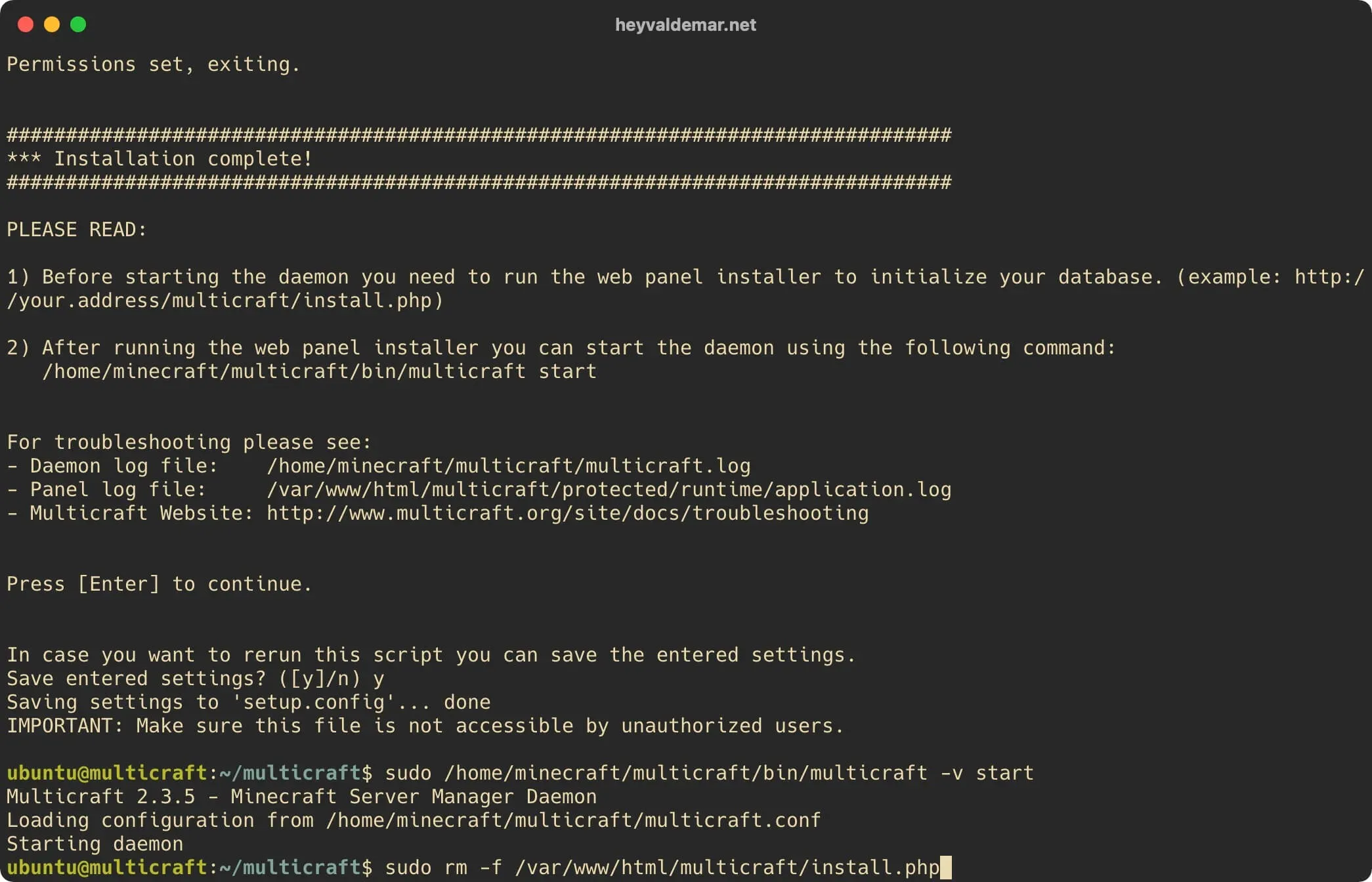 Install Multicraft on Ubuntu Server - Step 87