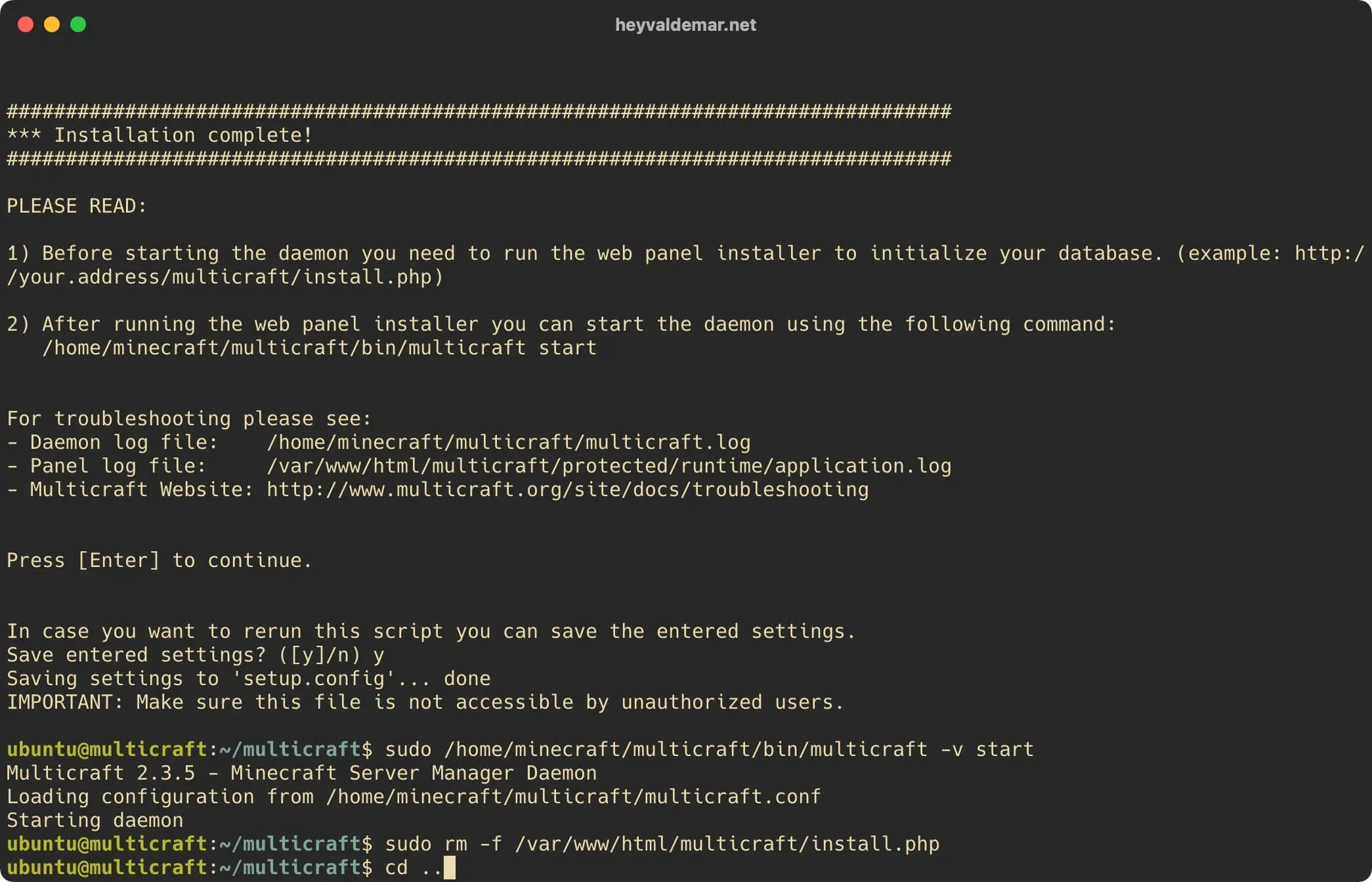 Install Multicraft on Ubuntu Server - Step 88
