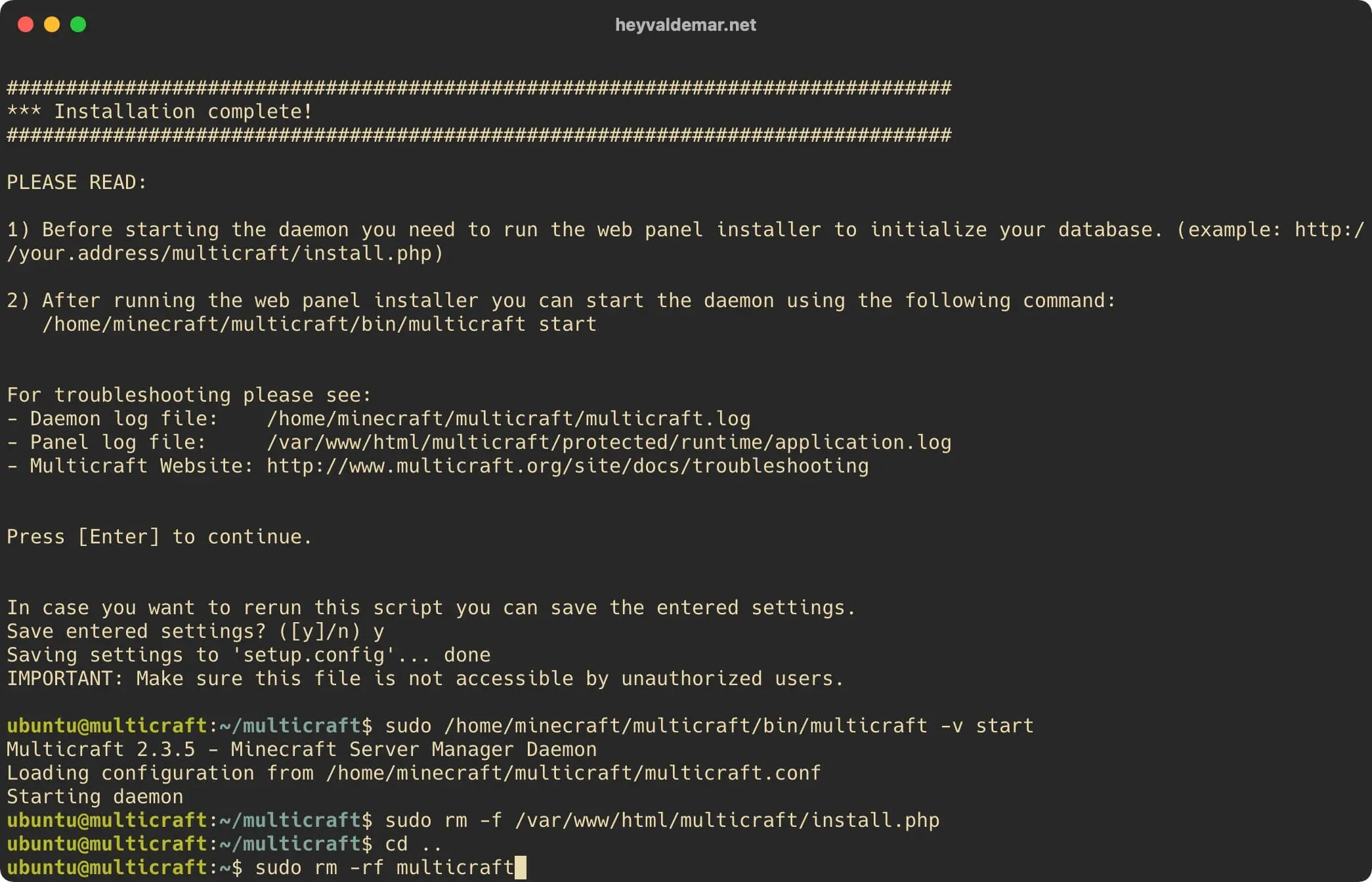 Install Multicraft on Ubuntu Server - Step 89