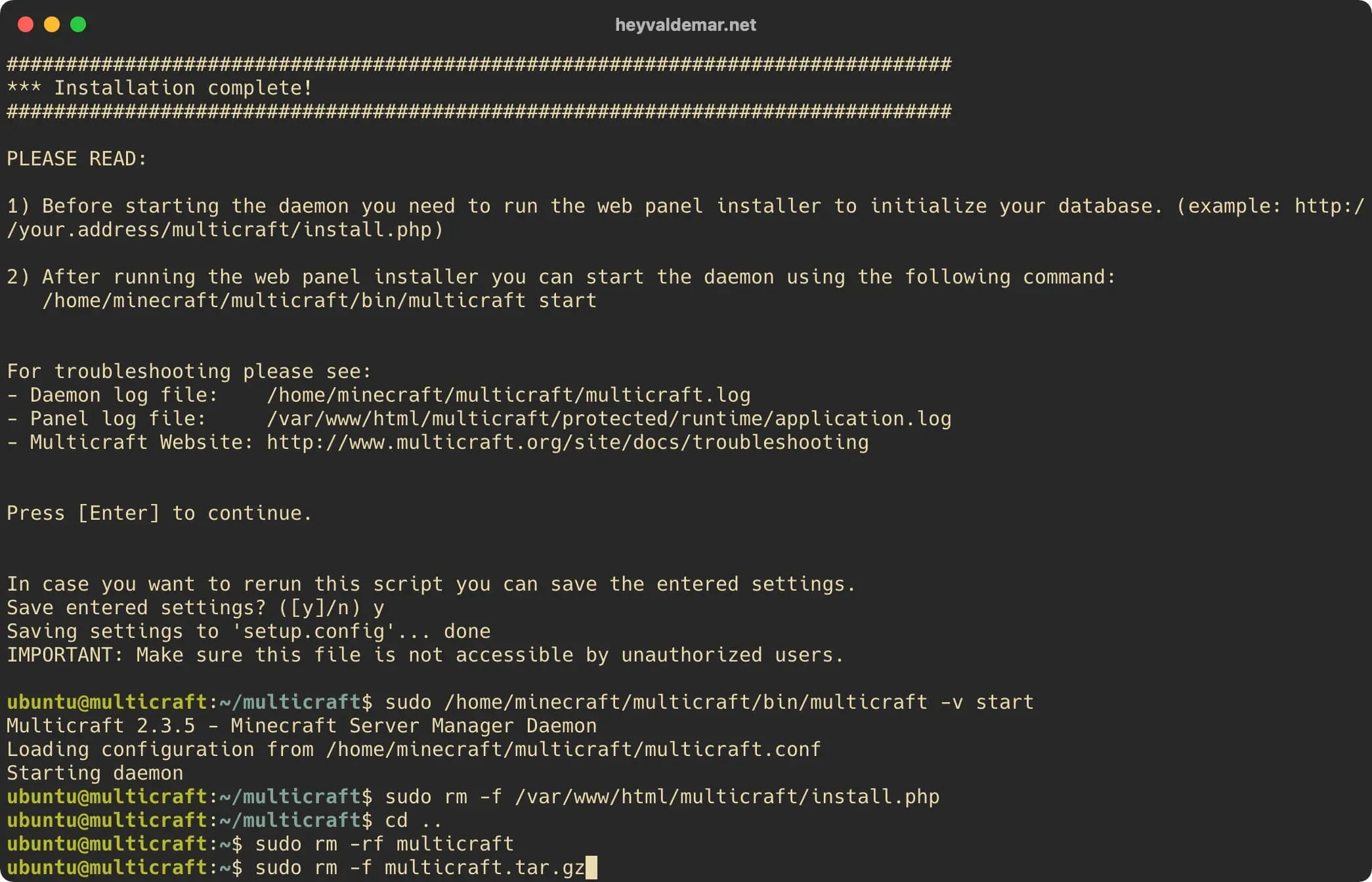 Install Multicraft on Ubuntu Server - Step 90