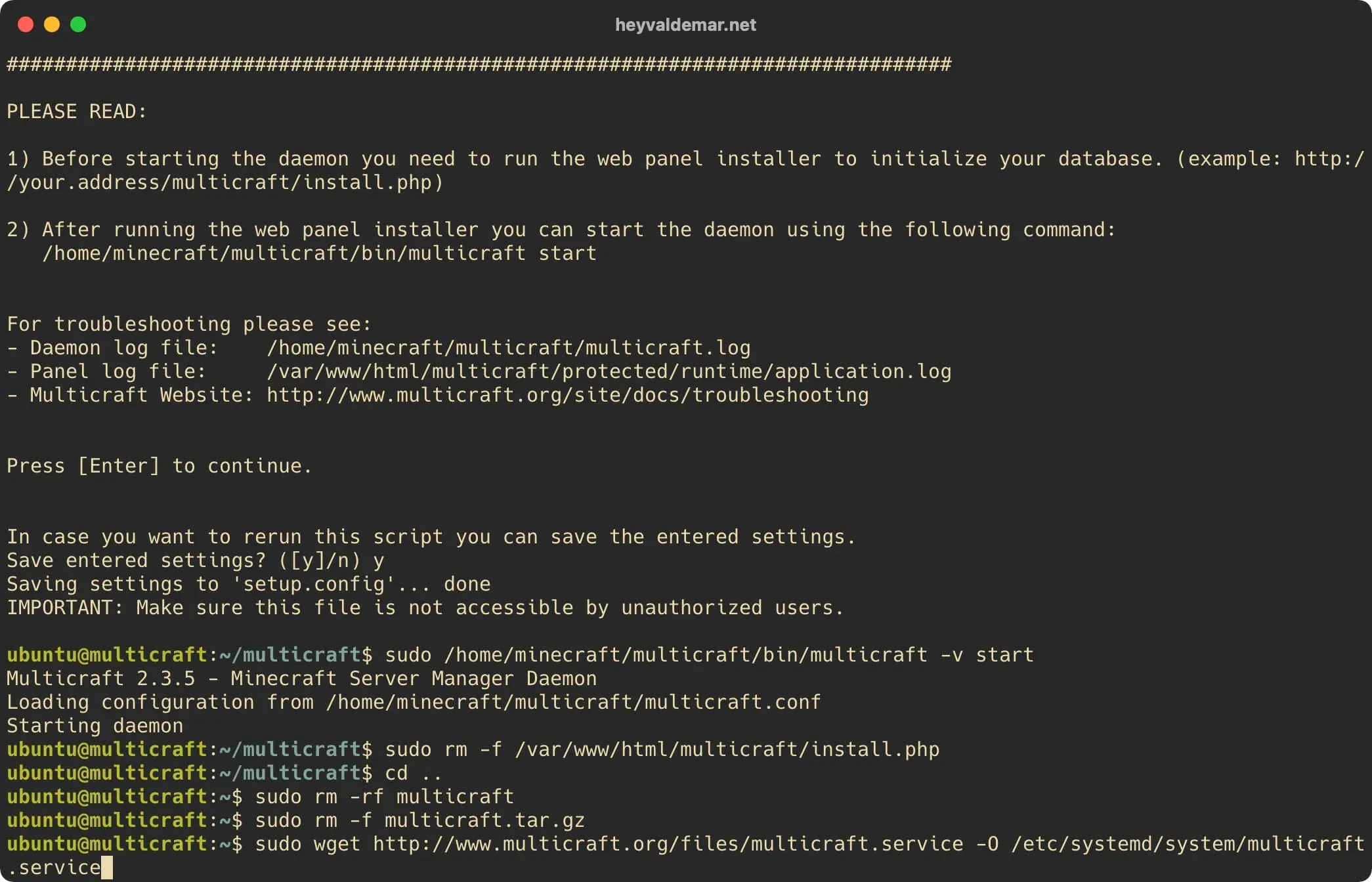 Install Multicraft on Ubuntu Server - Step 91