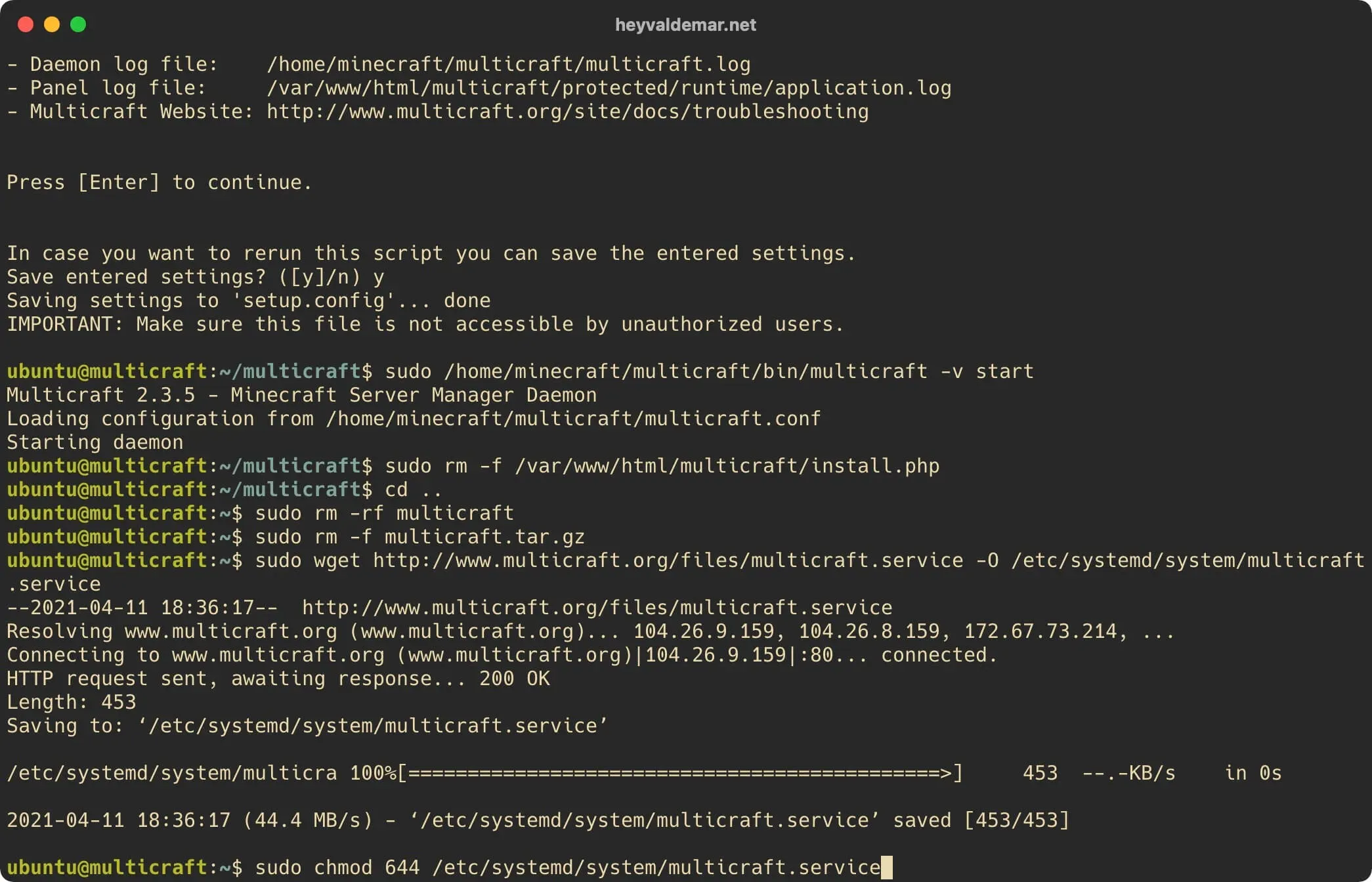 Install Multicraft on Ubuntu Server - Step 92
