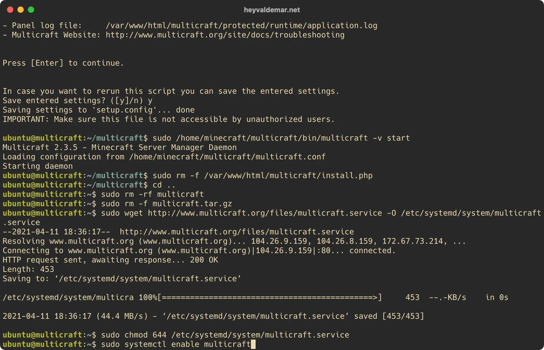 Install Multicraft on Ubuntu Server - Step 93
