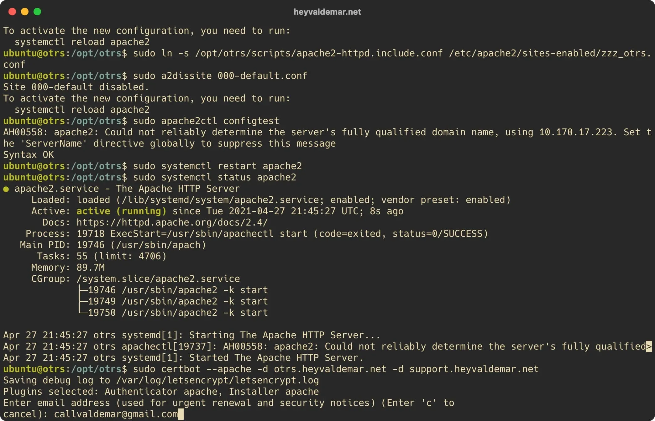 Install OTRS on Ubuntu Server - Step 53