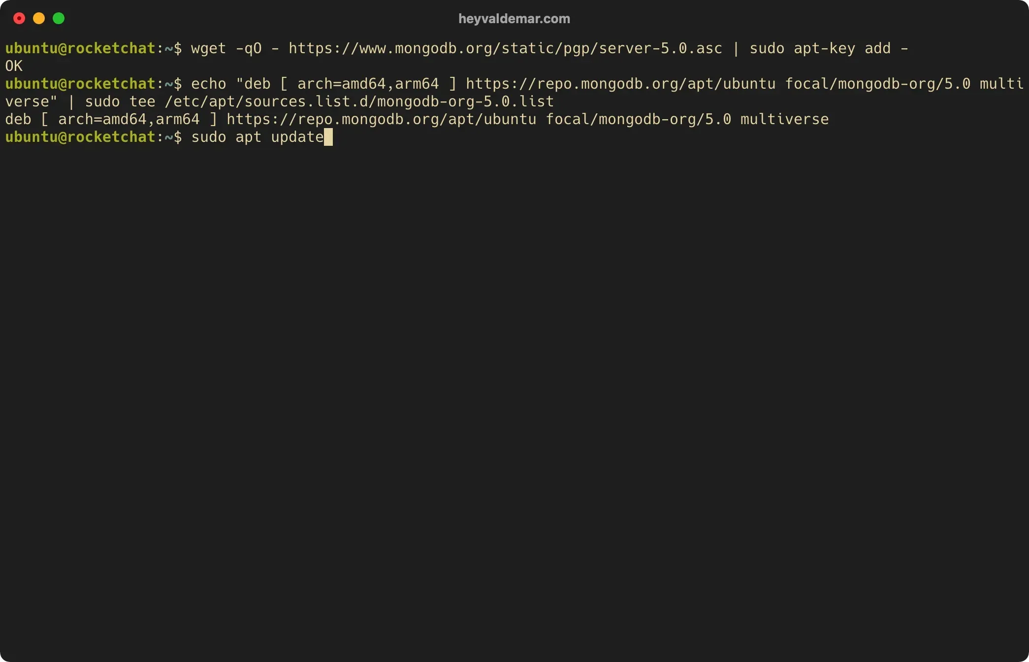 Install Rocket.Chat on Ubuntu Server - Step 3