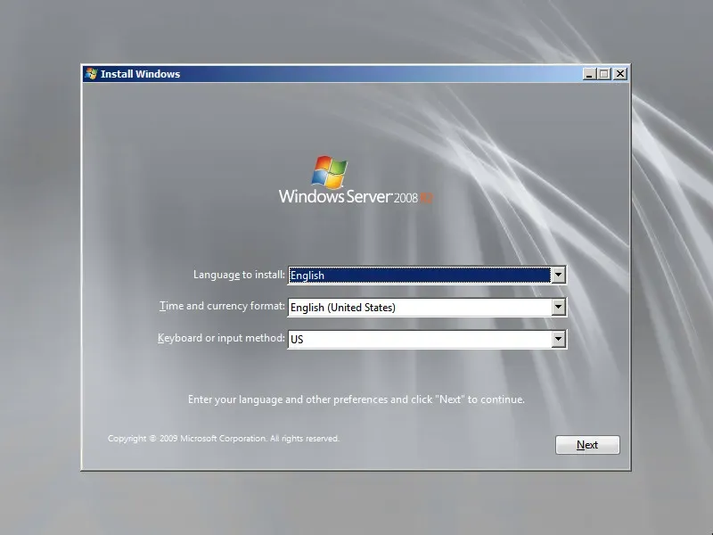 Install Windows Server 2008 R2 - Step 1