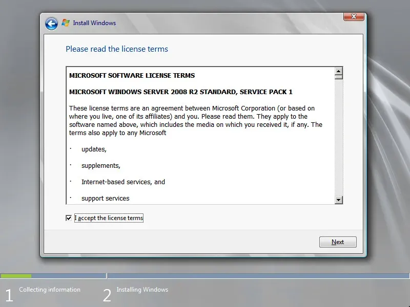 Install Windows Server 2008 R2 - Step 4