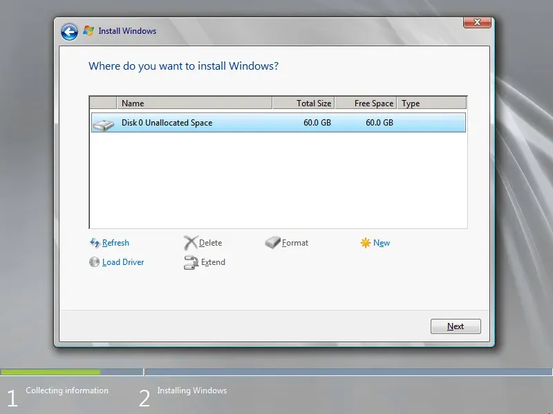 Install Windows Server 2008 R2 - Step 7