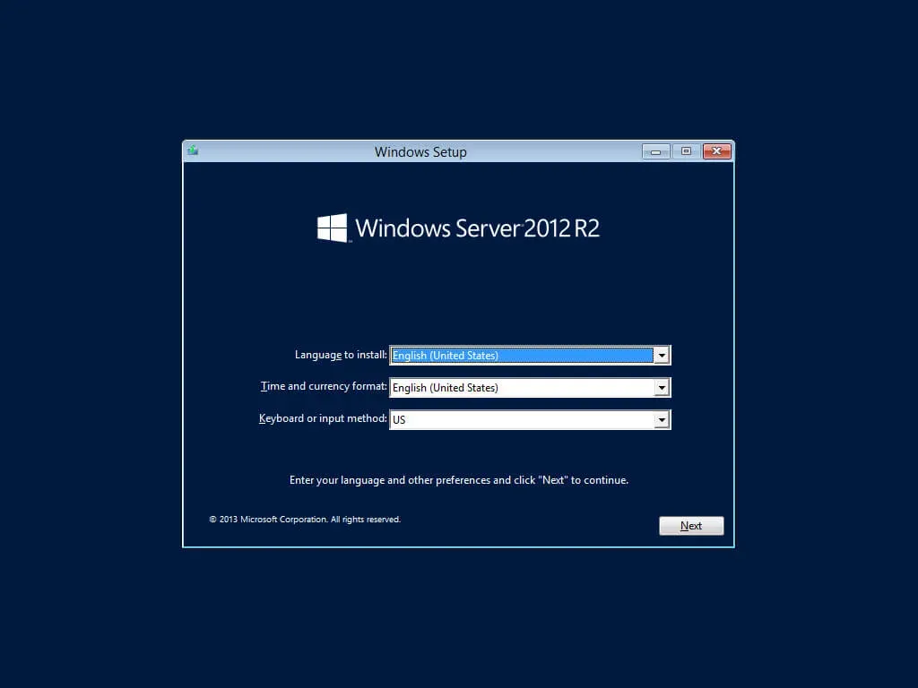 Install Windows Server 2012 R2 - Step 1