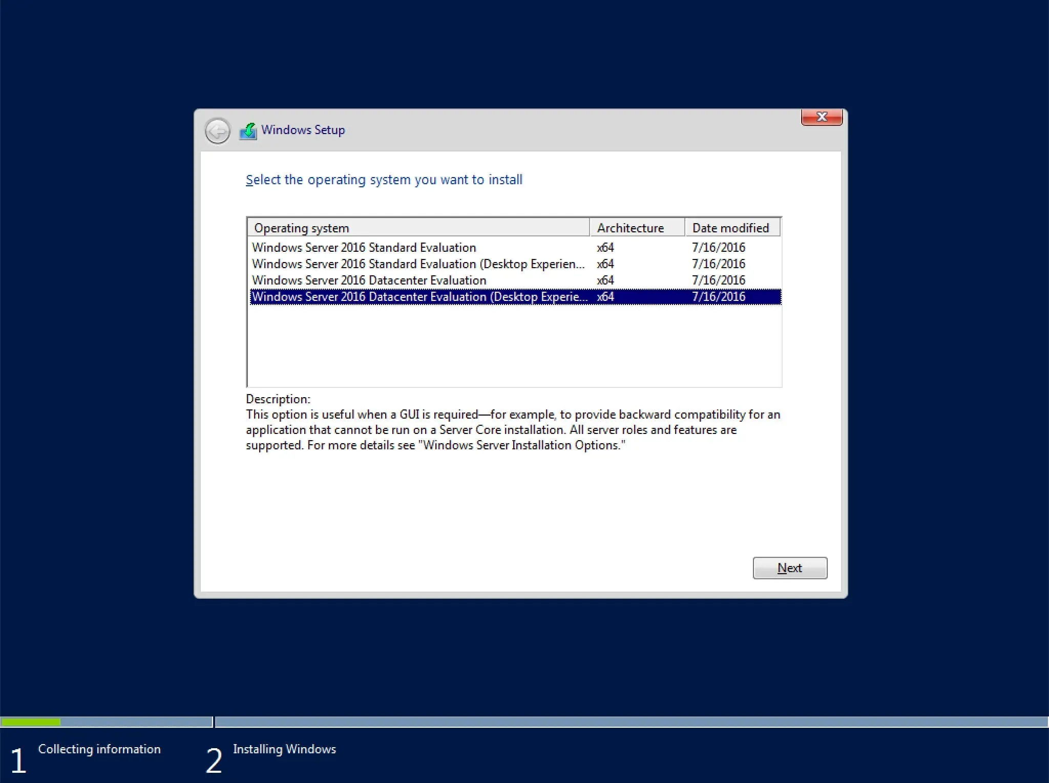 Install Windows Server 2016 - Step 3