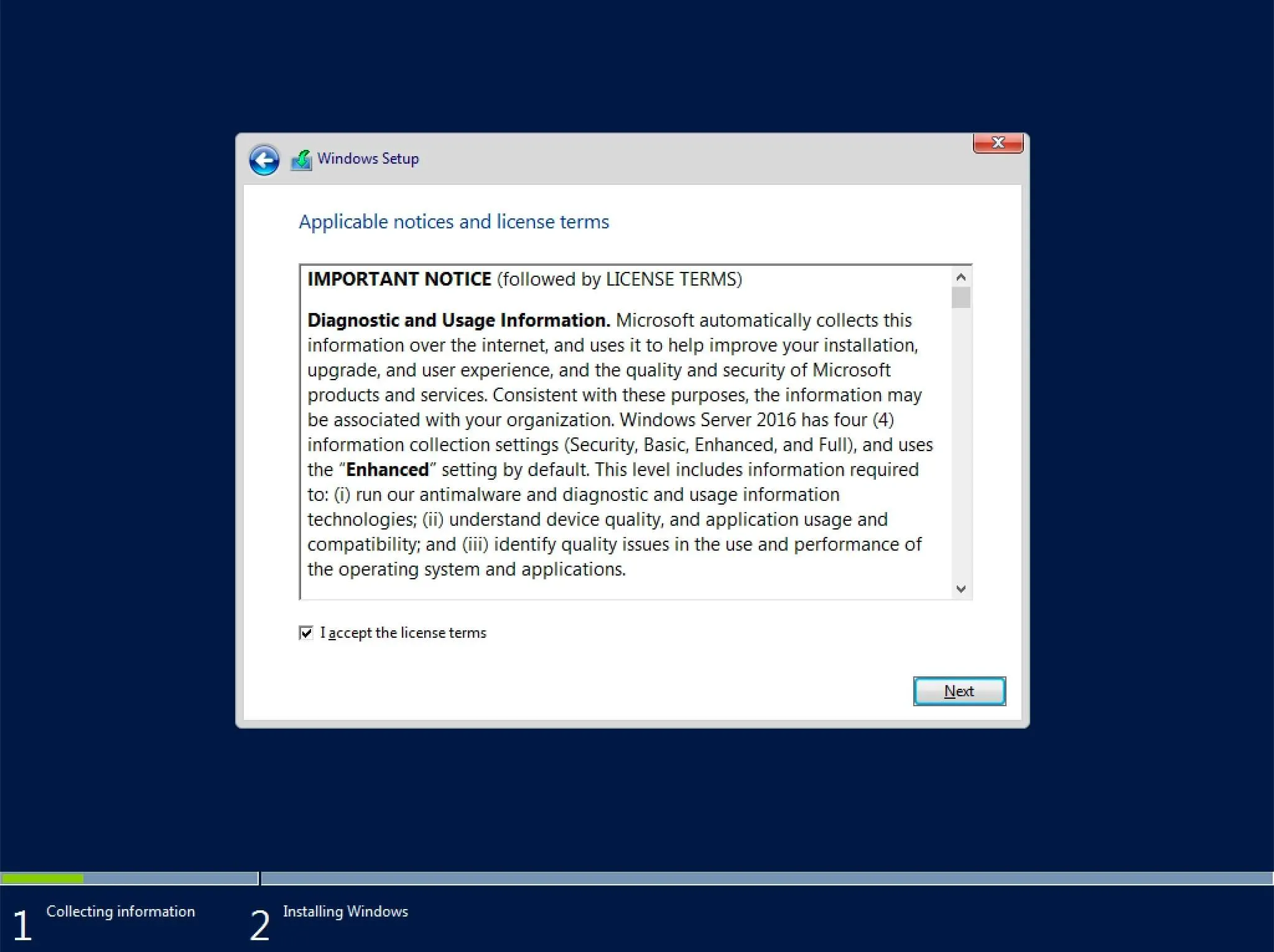 Install Windows Server 2016 - Step 4