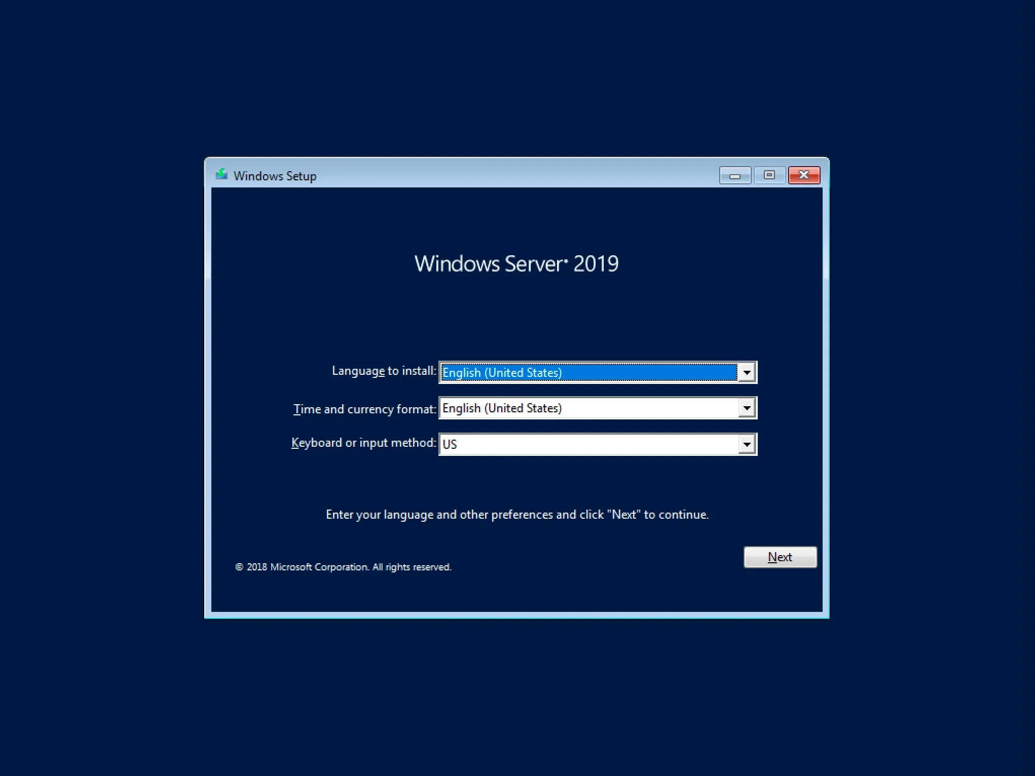 Install Windows Server 2019 Server Core - Step 1