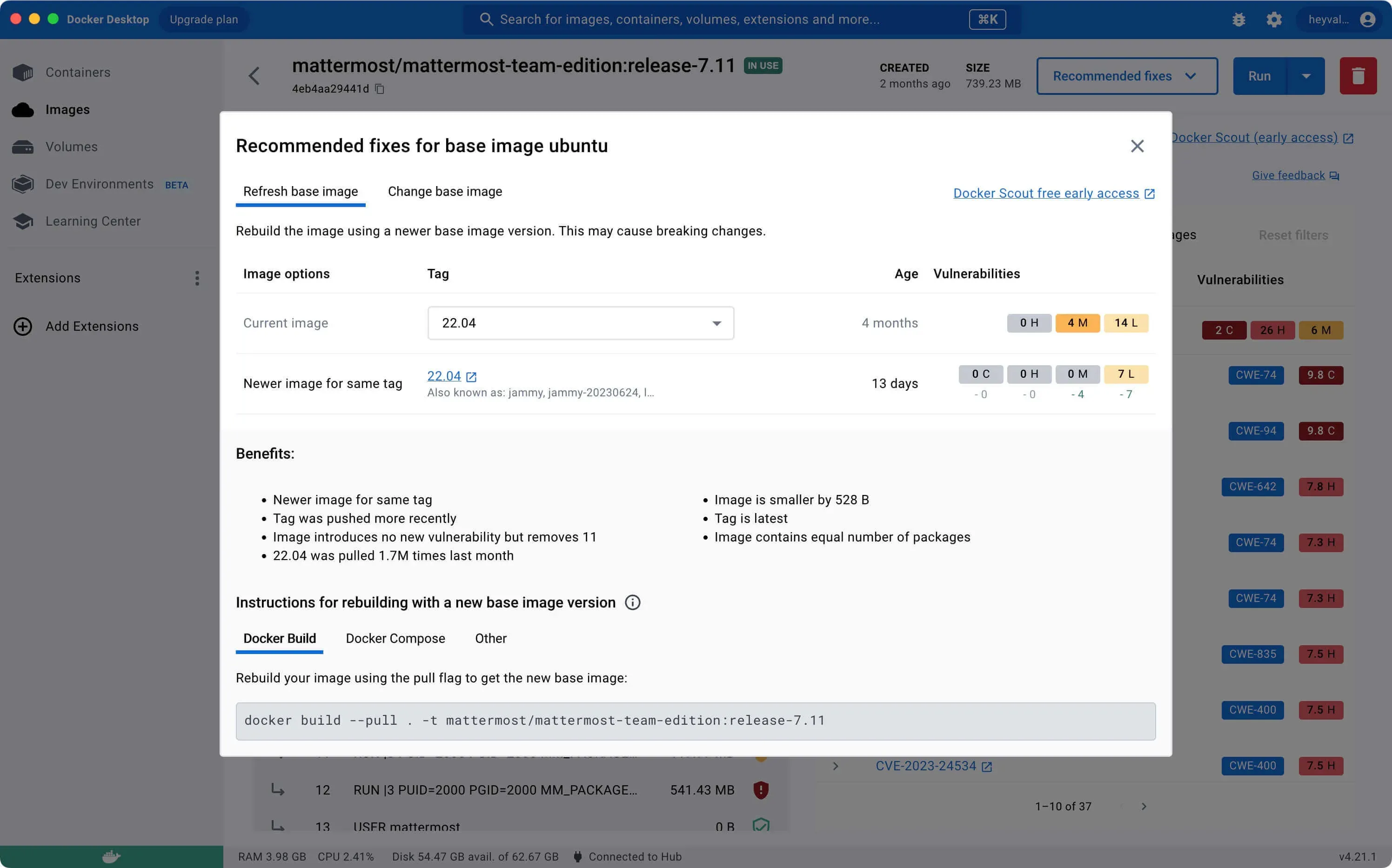 Mastering Docker Scout through Docker Desktop GUI and CLI - Step 4