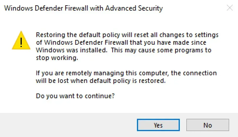 Restore Windows Firewall Defaults - Step 6