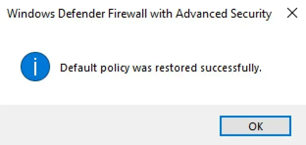 Restore Windows Firewall Defaults - Step 7