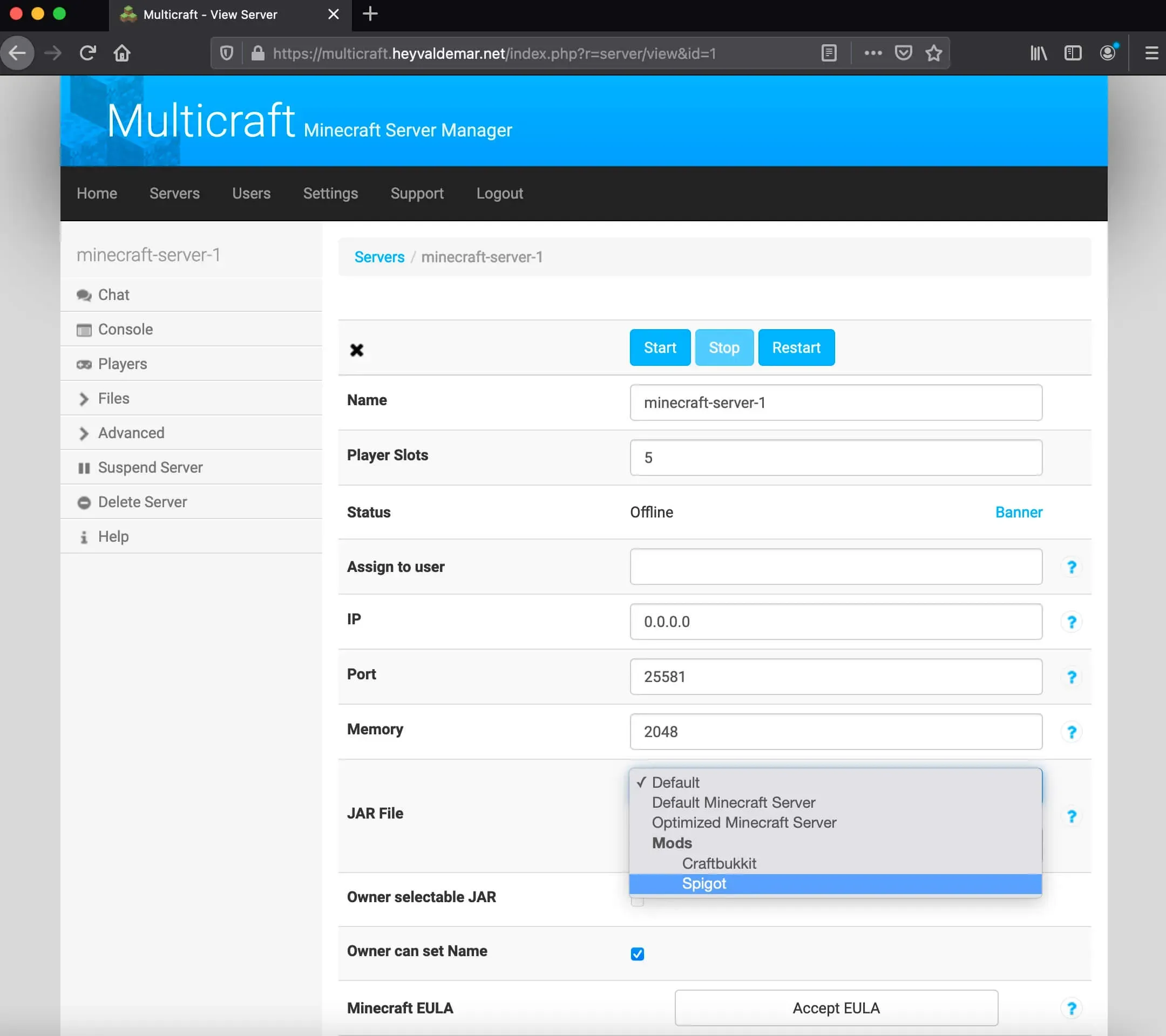 Run a Minecraft Server with Multicraft - Step 5
